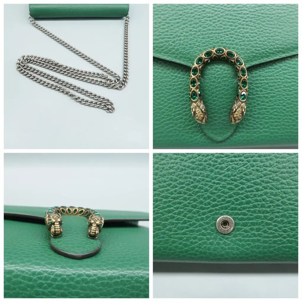 100% Authentic GUCCI Dionysus Green Leather Shoulder Bag - Picture 6 of 12